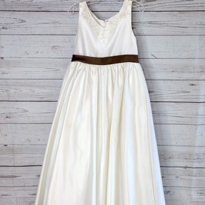 ALFRED ANGELO CREAM AND BROWN SATIN GIRLS DRESS